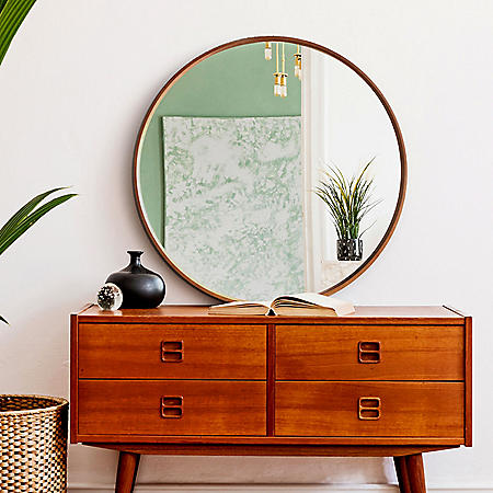 36" Round Wall Mirror with Circle Frame- walnut