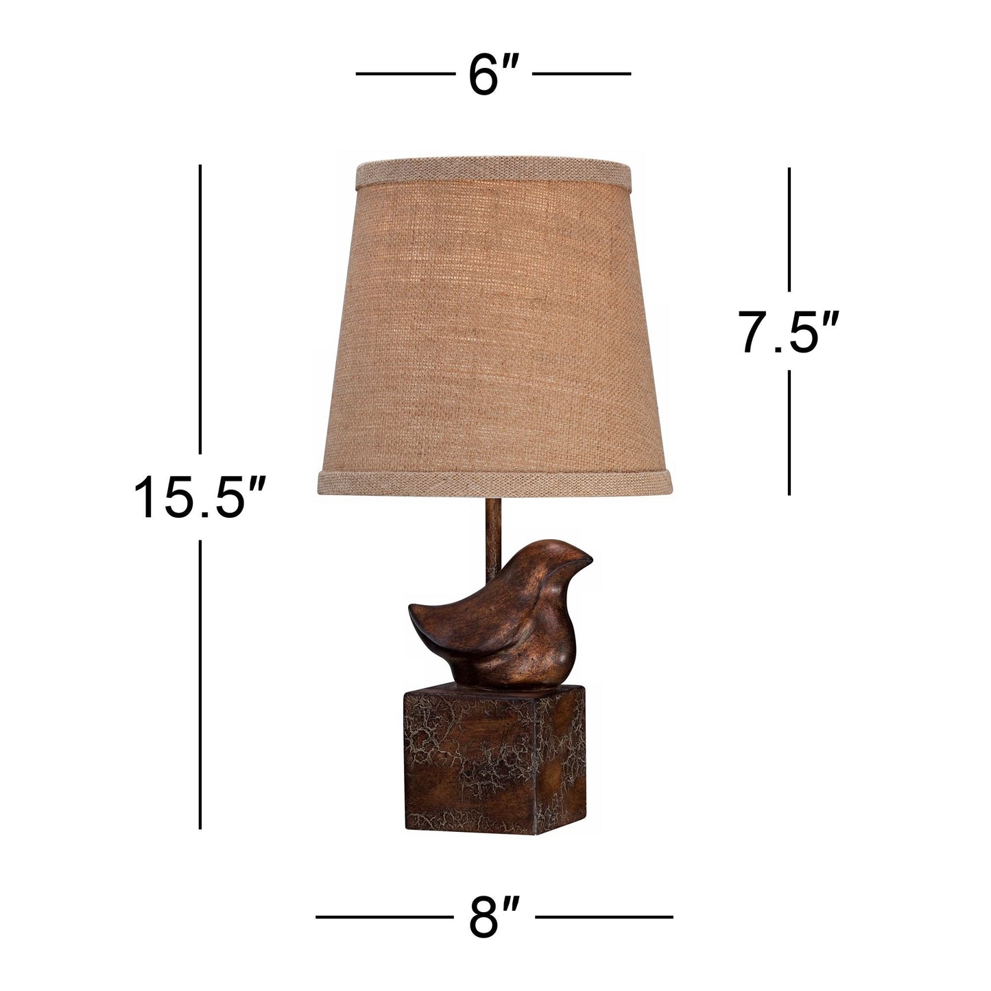 Cottage Accent Table Lamp 15 1/2" High Bronze Crackle Bird Burlap