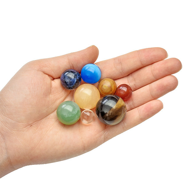 Chakra Healing Crystal Sphere Ball Figurines Natural Gemstone w/ Wooden Stand