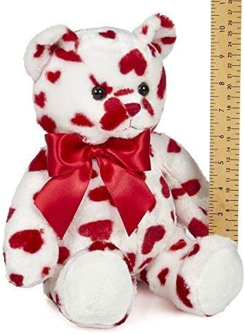 14" Cutie White Stuffed Animal Teddy Bear with Hearts and a Red Bow for Valentines Day Gift