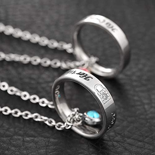 Matching Necklaces for Couples, His and Hers Engraved Rhinestone Ring Pendant Set