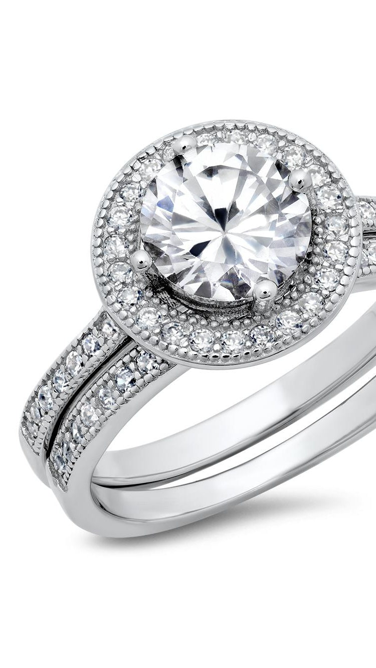 Sterling Silver Cubic Zirconia Halo 3.3 Carat Round Ring for Women
