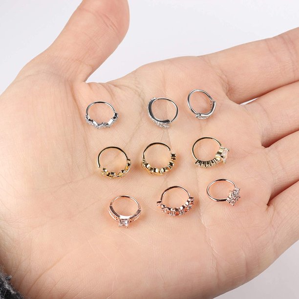 9Pcs Stainless Steel Nose Rings Hoop Piercing for Nose Multicolor