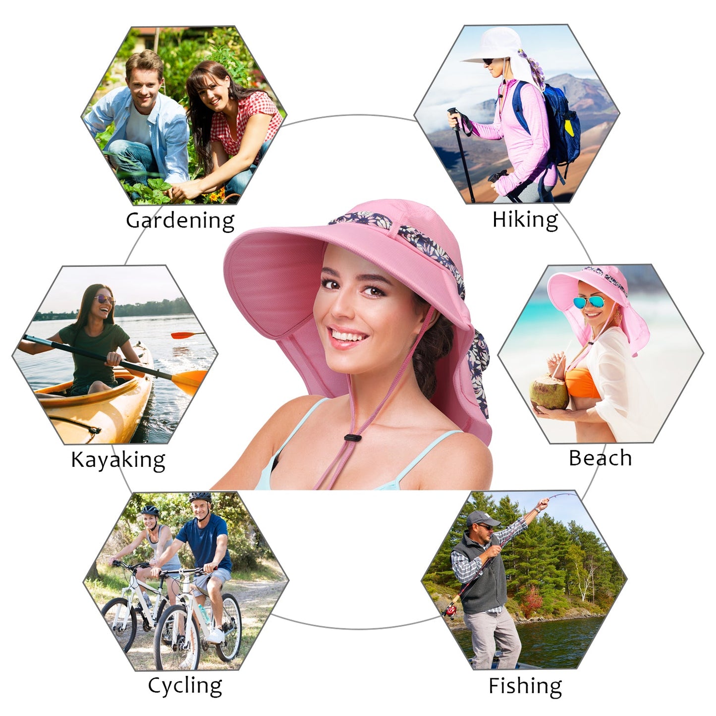 Neck Flap Wide Brim Sun Hat for Women w/ 2 Replaceable Ribbon