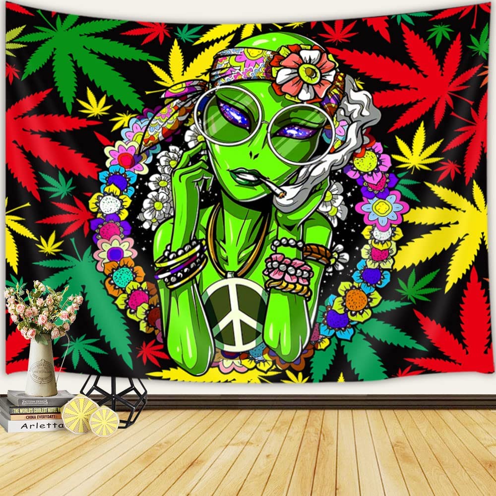 Trippy Cool Alien Leaf Wall Tie Dye Hippie for Home Decoration (60X40 inch)