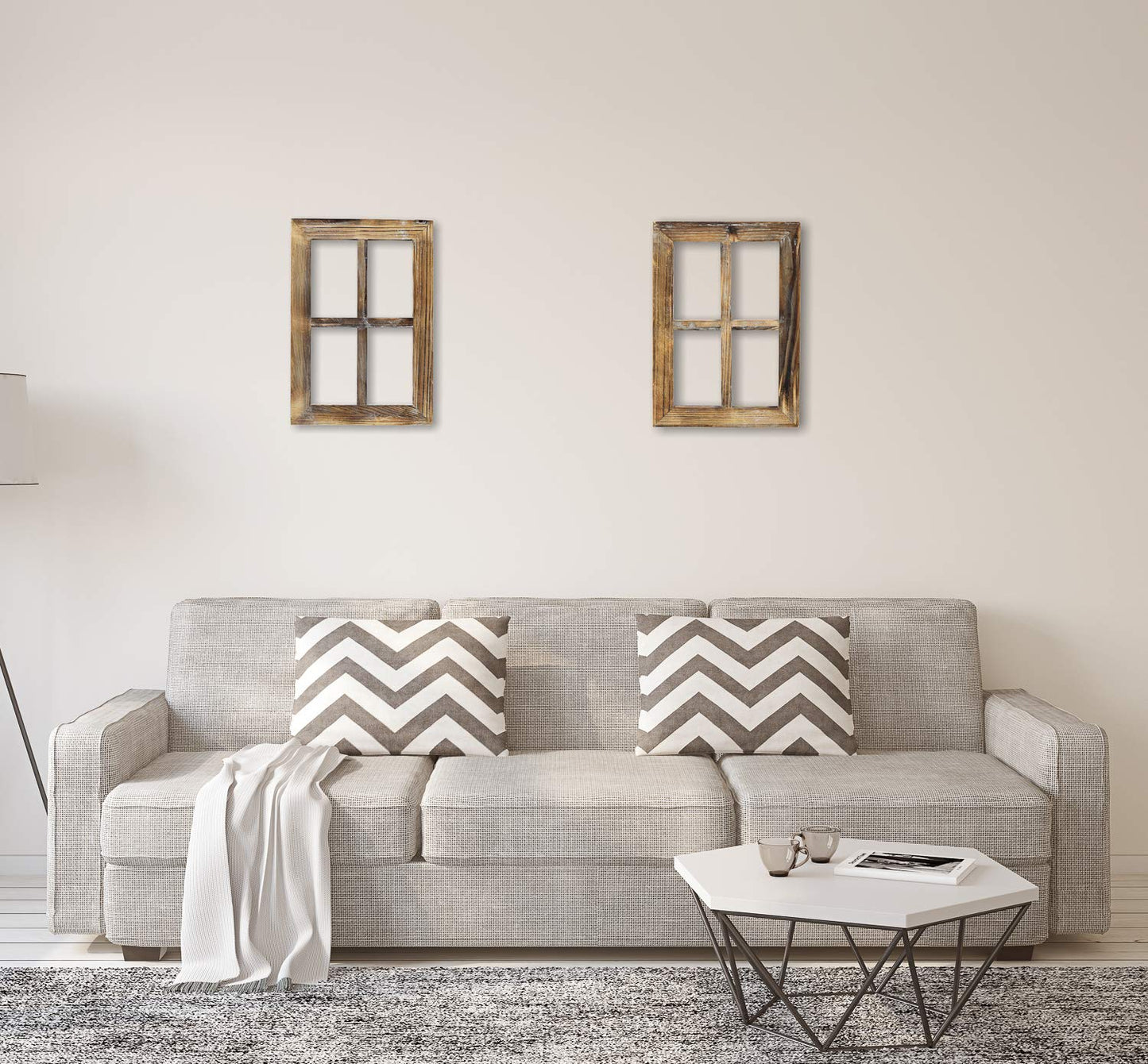 Wooden Rustic Wall Mount Window Frames Vintage -Set of 2