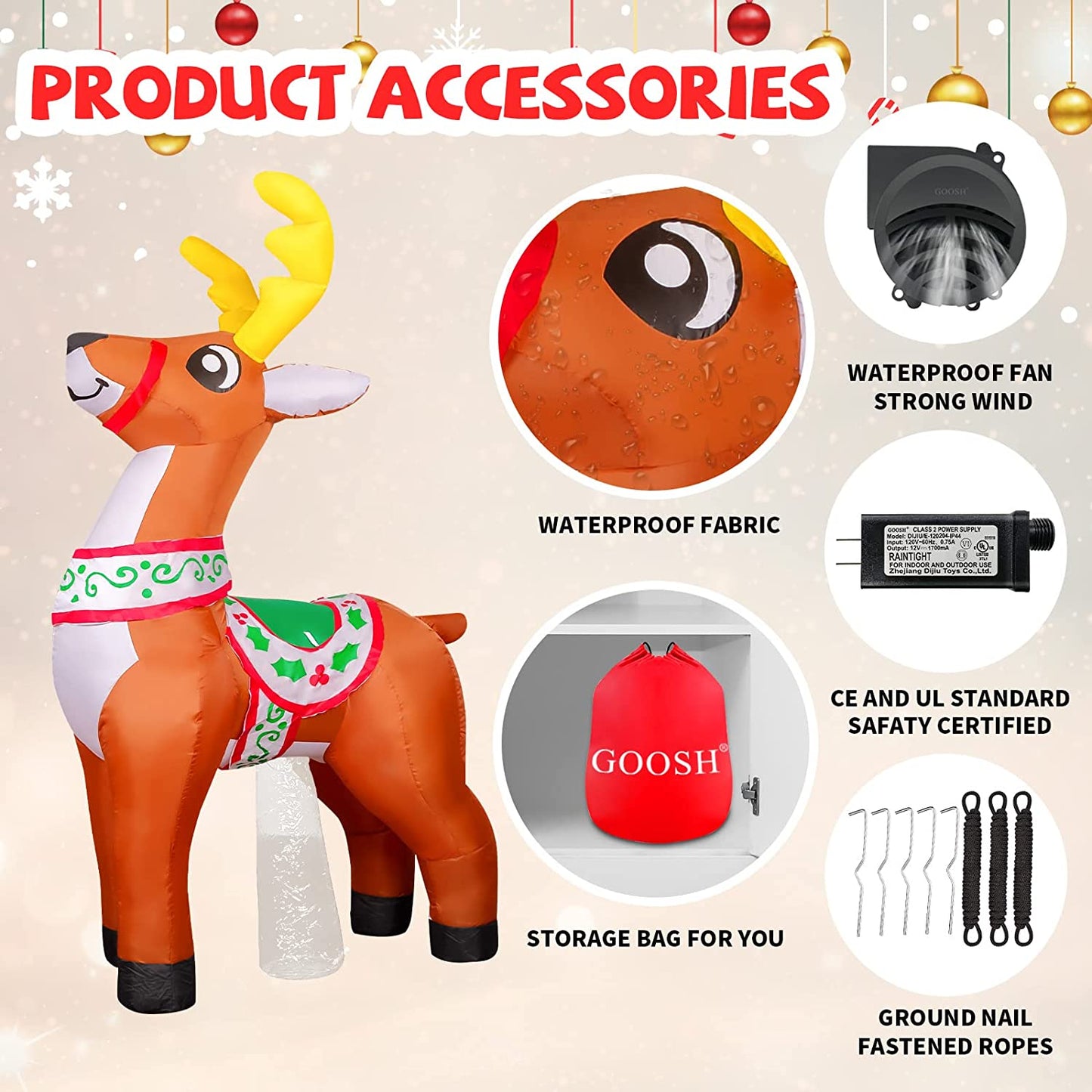 5.5 FT Christmas Inflatables Reindeer w/ LEDs