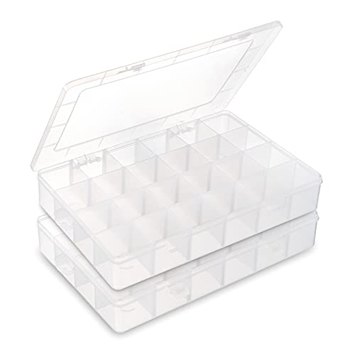 24 Grids Clear Plastic Organizer Box w/ Adjustable Dividers for Beads