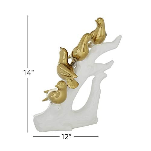 Gold Porcelain Bird-Inspired Sculpture, 13.60”H x 11.80”L x 5.35”W