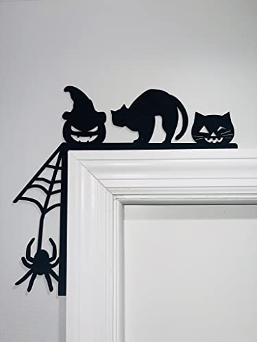 Black Cat Pumpkin & Spiderweb Door Corner Decoration