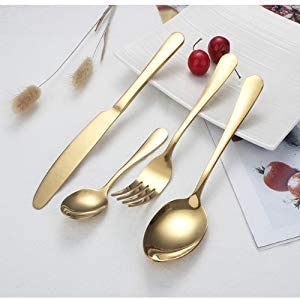 24pcs Stainless Steel Flatware Tableware Gold Colored Cutlery Set in attractive GoldenGift box (Golden) 24 Golden