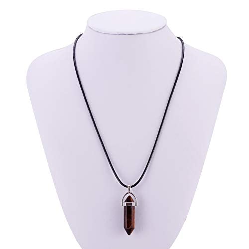 60pcs Natural Stone Pendants Charms Chakra Stone Beads Necklace w/ Leather Cord