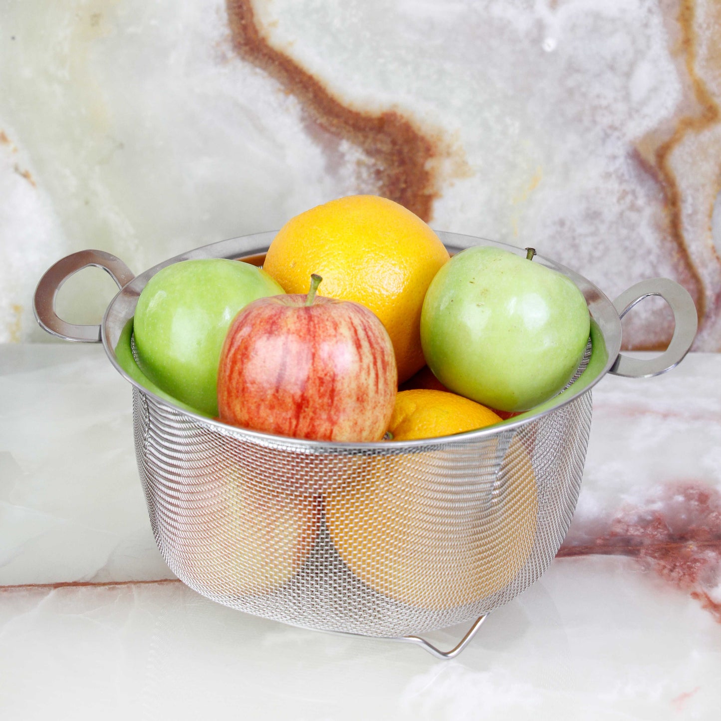 3 Quart Wide Rim Mesh Net Strainer Basket w/ Resting Feet & Wide Handles