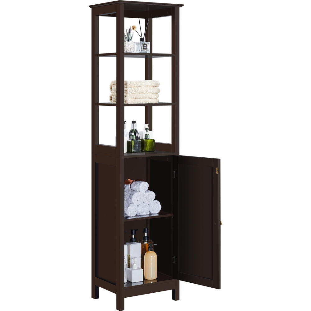 Wood Tower Cabinet w/ 3 Open Shelves & 1 Adjustable Shelf, Espresso