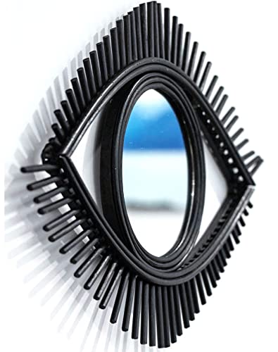 Handmade Black Evil Eye Mirror Wall Decoration. 18" x 12" Bonus Cloth.