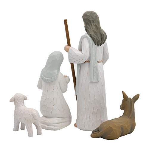 Xmas Decorations Figurines Set - Joseph, Mary Hold Baby Jesus, Donkey and a Lamb