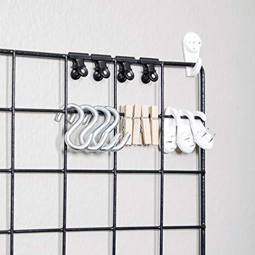 Wire Hanging Wall Grid - Black - Home Decoration - Office Storage & Organizer w/ Bonus Clips