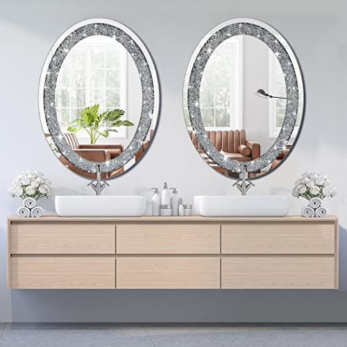Crystal Crushed Diamond Oval Shaped Silver Mirror for Wall Decoration