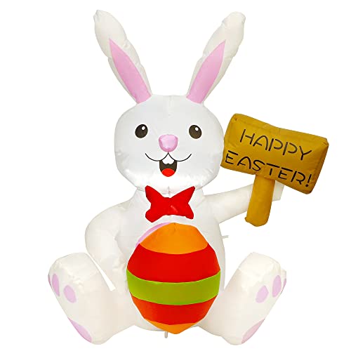 4 FT Inflatable Lighted Bunny Holds Egg for Easter Decoration
