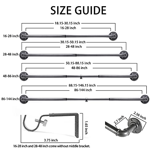Industrial Curtain Rods for Windows 48 to 84 Inch