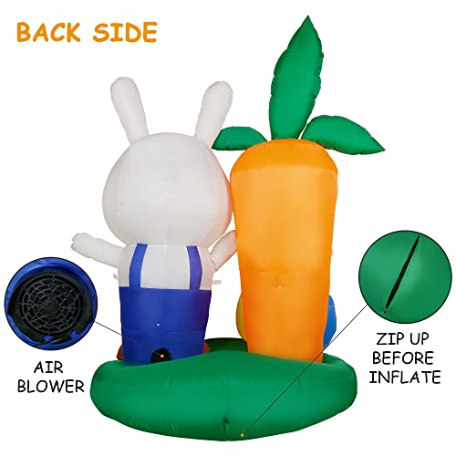6 FT Bunny w/ Easter Eggs & Carrot Build-in LED, Easter Blow Up Decoration