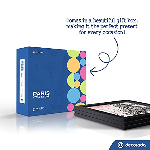 Paris Decoration for Bedroom Set of 3 Framed (10" x10")