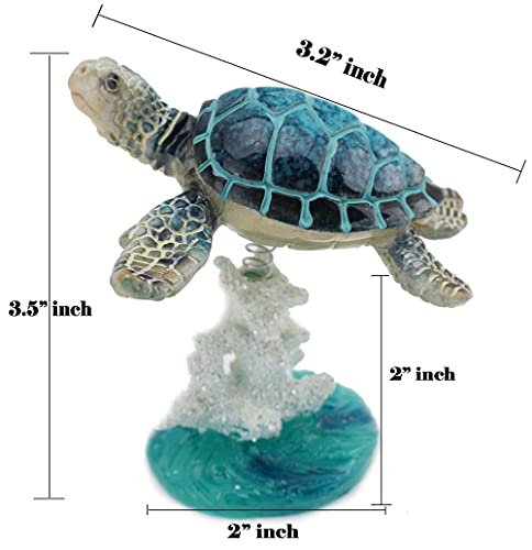 Swimming Sea Turtle On Glazed White Blue Coral Base Statue Home Decoration