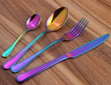 24pcs Rainbow Colored Stainless Steel Flatware Tableware Cutlery Set in attractive Black Gift Box