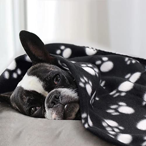 Cute Dog Cat Fleece Blankets w/ Paw Prints Pack of 6 (Black, Brown, Blue, Grey, Red and White)