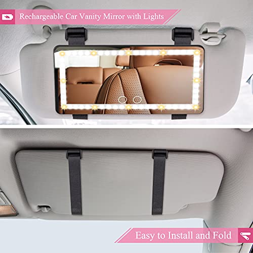 Car Visor Vanity Mirror, Rechargeable USB Universal 3 Light Modes & 60 Adjustable LED