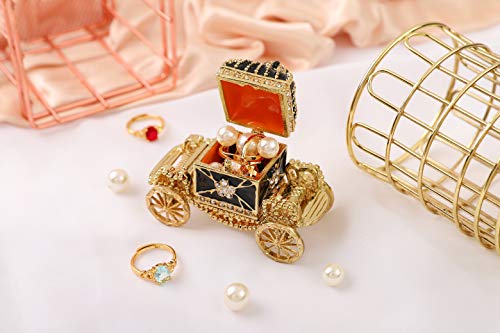 Decorative Enameled Royal Carriage Style Hinged Trinket Box, Sparkling Crystal Ornament Home Decor