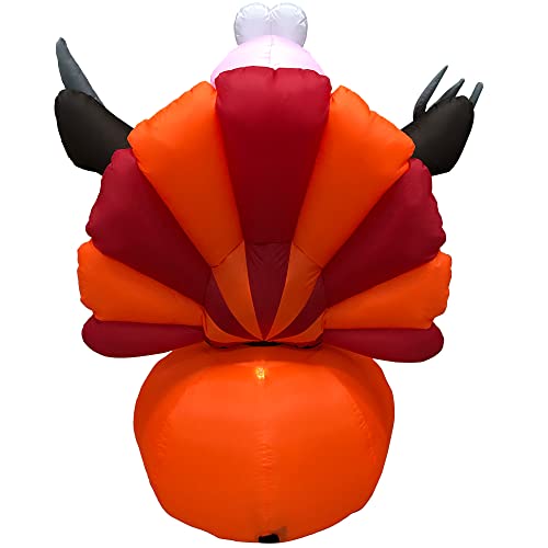 6 FT Thanksgiving Inflatable Turkey w/ Pilgrim Tail& Built-in LEDs