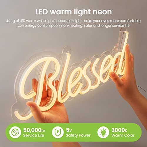 Blessed Neon Sign Dimmable LED Light USB Powered-17.7x6.3 Inches