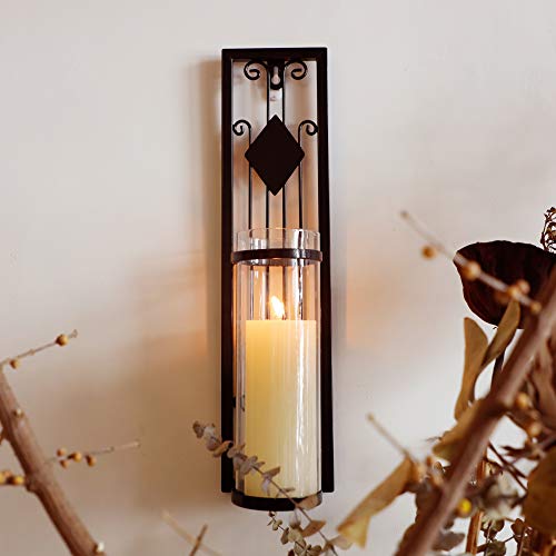 Set of 2 Shelving Solution Wall Sconce Candle Holder, Antique-Style Black Metal Wall Art Decorations