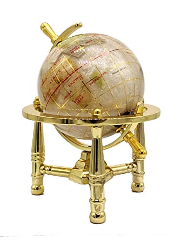 6" Pearl Swirl Ocean Gemstone World Globe w/ Gold Tripod