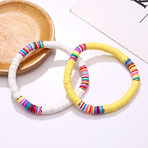 Stackable Rainbow Heishi Beaded Elastic Layering Friendship Bracelets Boho Summer Beach Jewelry