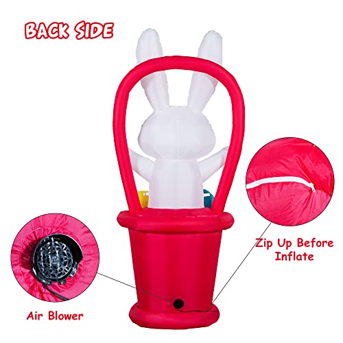 7 FT Height Easter Decorations Inflatables Bunny w/ Basket & Eggs Build-in Colorful Flashing LED Lights