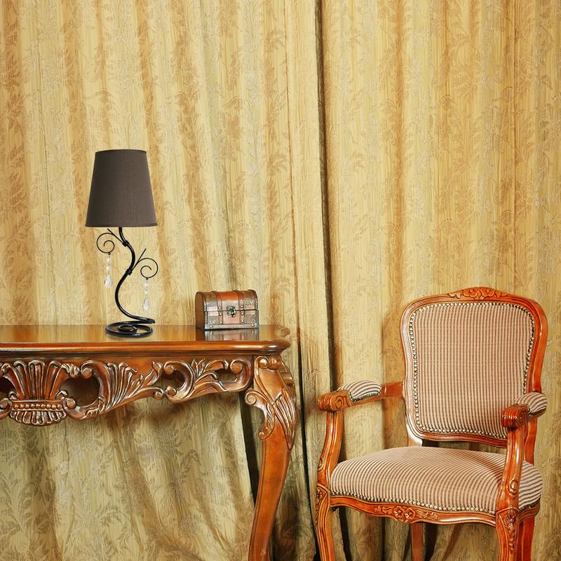 Twisted Vine Table Lamp w/ Fabric Shade 7 Hanging Crystals, Black