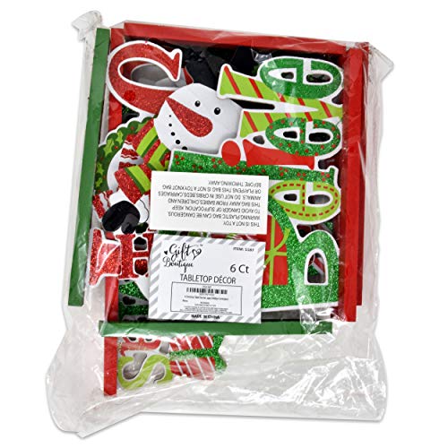 6 Christmas Table Decorations; Snowman Santa Reindeer Noel Joy Believe Merry Christmas Happy Holidays Centerpiece