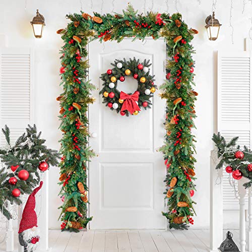 9 Feet by 12 Inch Christmas Garland for Mantle w/ 50 Lights