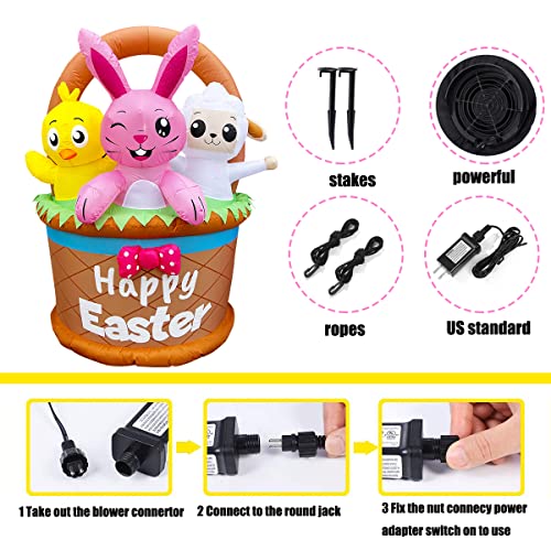 6 ft Inflatable Easter Bunny Chick Lamb in an Easter Basket w/ LED Lights