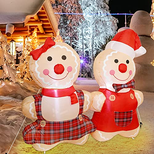 3.9 FT Inflatable Light Up Gingerbread Man Couple Christmas Decoration