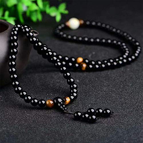 Obsidian 108-Beads Dragon Pattern Luminous Therapy Bracelet Jewelry 30-inch