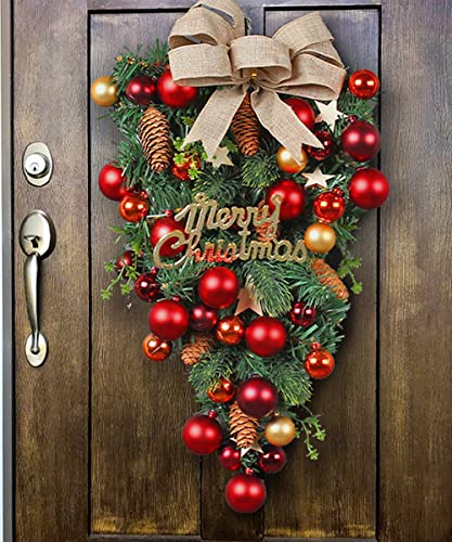 Christmas Wreath for Front Door Teardrop Swag w/ Merry Christmas Sign