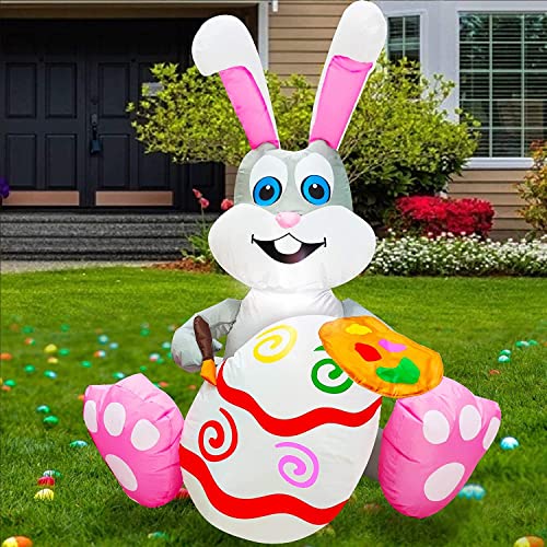 3.5 Foot Easter Inflatables Decorations Bunny Painting Easter Egg w/ LEDs