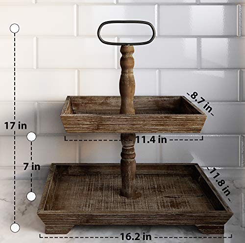 2 Tier Wooden Farmhouse Tray Stand