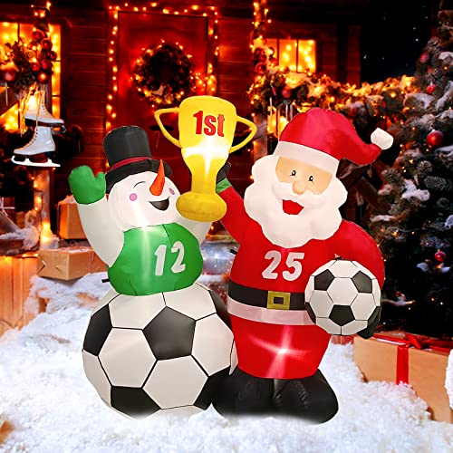 World Cup 2022 Santa Claus Snowman Christmas Inflatable Decoration w/ LEDs