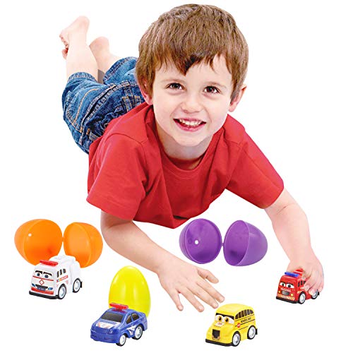 24 Pcs Mini Pull Back City Cars Filled Easter Eggs for Kids Eggs Hunt
