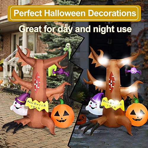 8 Ft Halloween Inflatables Dead Tree w/ White Ghost & Pumpkin