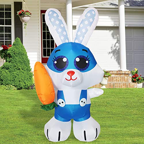 5 ft Easter Inflatable Decorations Bunny Holding Carrot w/ Build in LEDs